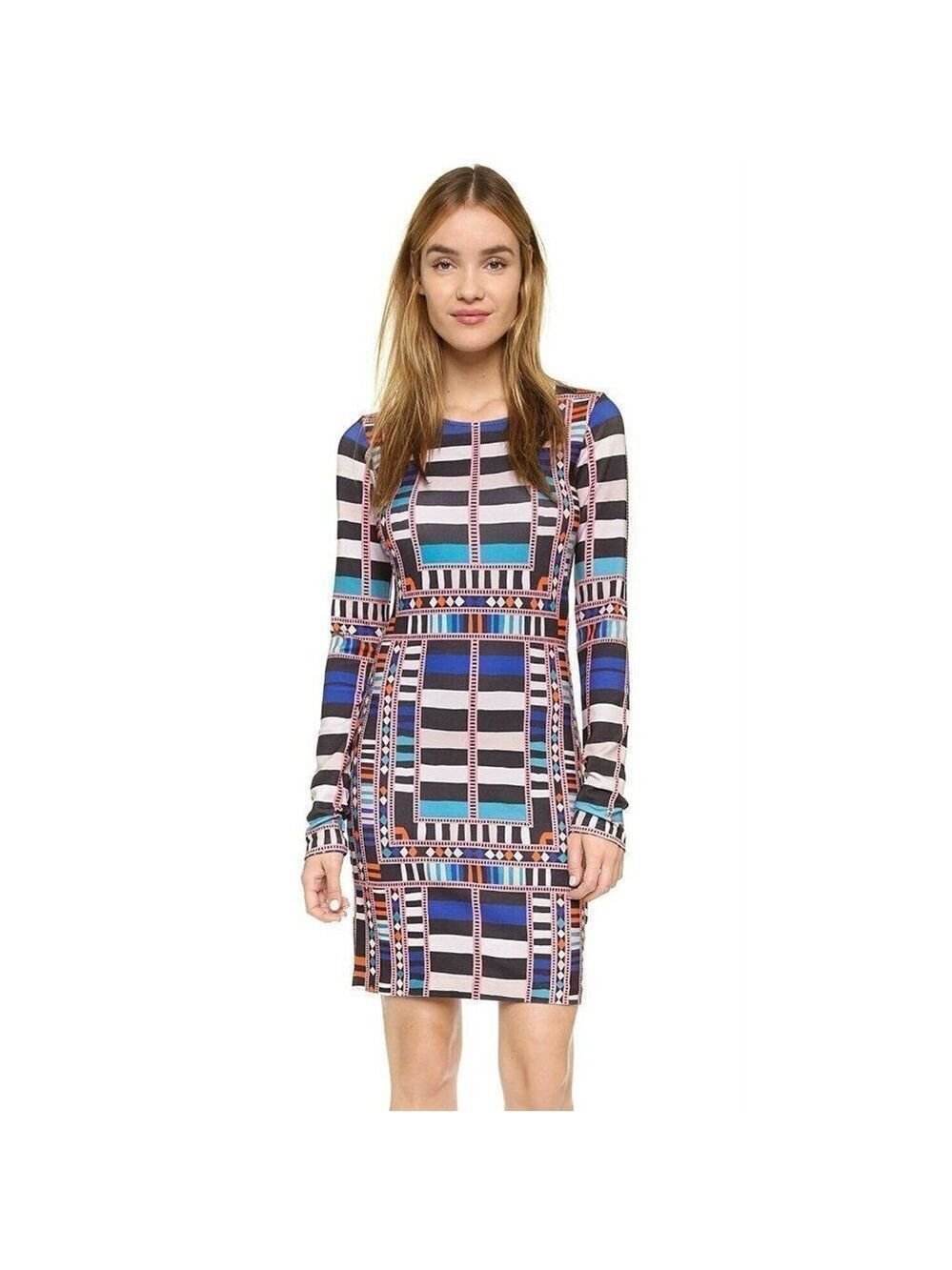 New Mara Hoffman Knit Fitted Print Long Sleeve Dress